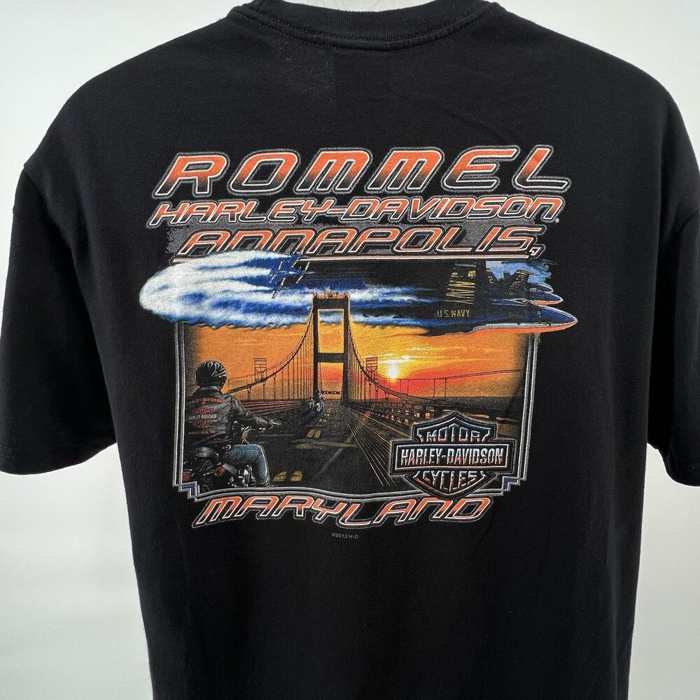Harley Davidson Annapolis MD Navy Aircraft Carrier Graphic T Shirt Men L 2-Sided